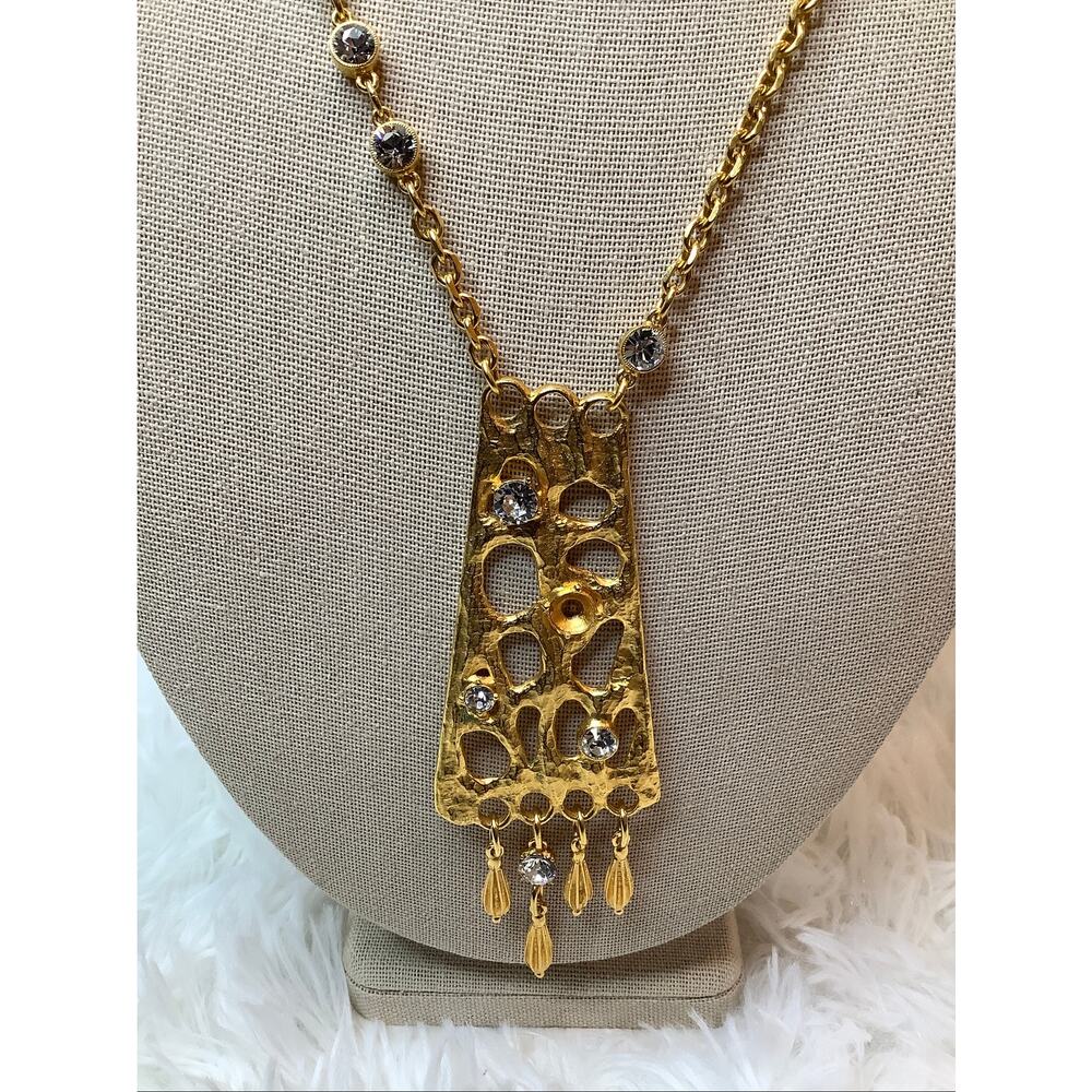 Ben Amun Gold Tone Brutalist Rhinestone Statement Necklace Boho Vintage A4-8 - Picture 2 of 5